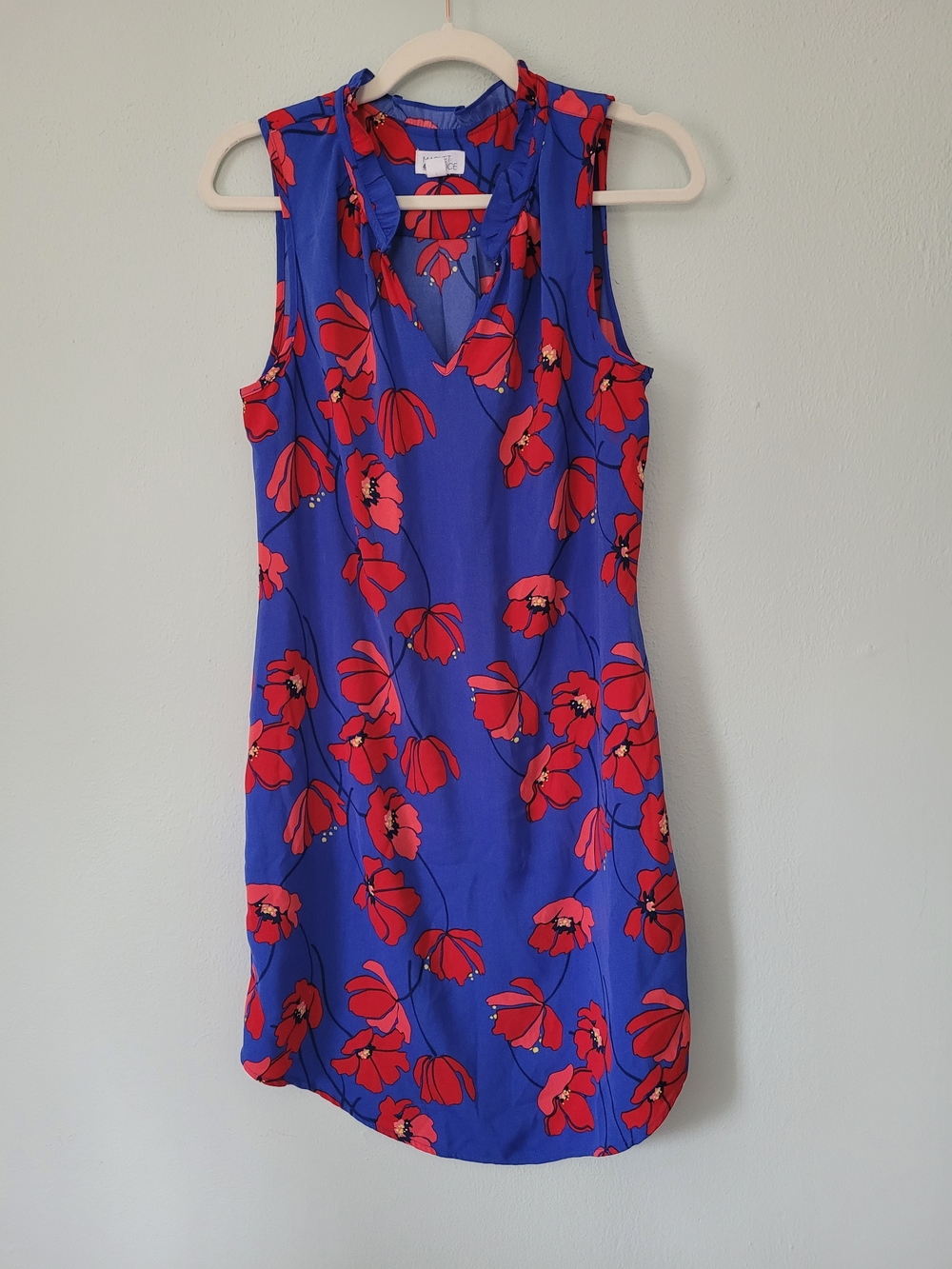 Royal Blue Mini Dress with Red Floral Print - Market & Spruce - Size S